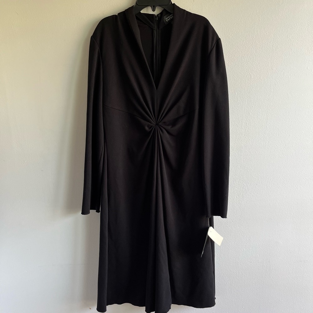 NEW Adrianna Papell Maxi Dress Black V Neck Rouched Stretch Capsule Classic 14